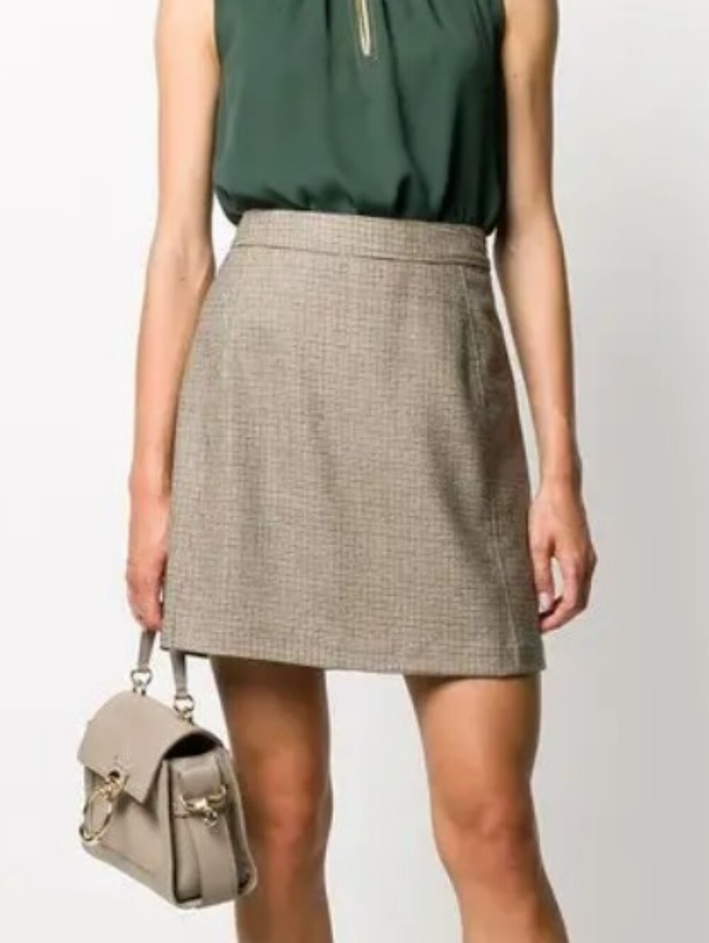 APC Sonia Classic Beige Houndstooth A-Line Wool  Skirt Size 42